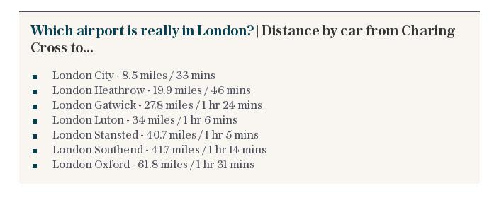 Which airport is really in London? | Distance by car from Charing Cross to...