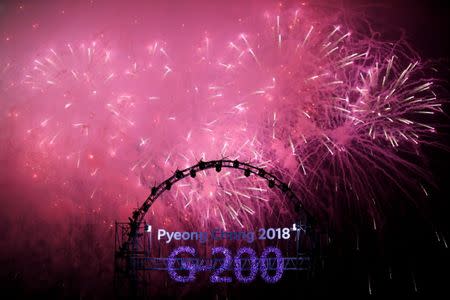 Fireworks explode in the sky to mark 200 days before the 2018 Pyeongchang Winter Olympic Games in Chuncheon, South Korea, July 22, 2017. REUTERS/Kim Hong-Ji