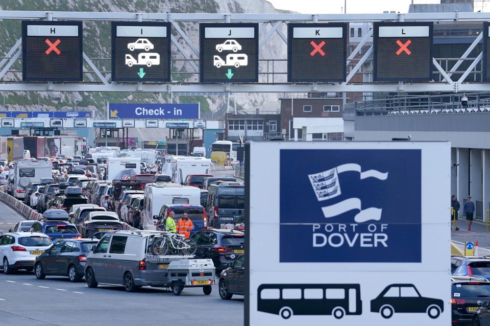 Traffic queues for ferries at the Port of Dover in Kent (PA)