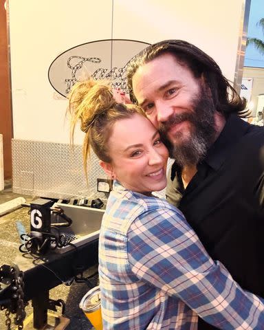 <p>Kaley Cuoco/Instagram</p> Kaley Cuoco and Tom Pelphrey pose on what appears to be the set of a film project