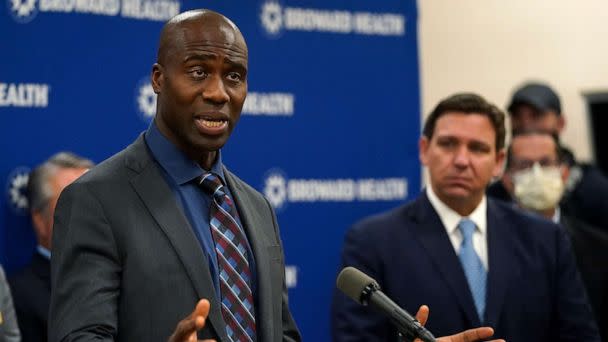 PHOTO: Florida Surgeon Gen. Dr. Joseph A. Ladapo speaks at a news conference with Florida Gov. Ron DeSantis in Fort Lauderdale, Fla., Jan. 3, 2022. (Wilfredo Lee/AP, FILE)