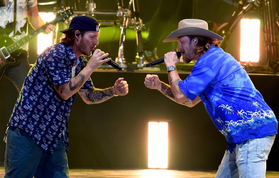 Tyler Hubbard and Brian Kelley of Florida Georgia Line perform during the Feeding Nashville Concert at the FirstBank Amphitheater on Tuesday, August 3, 2021, at Graystone Quarry in ThompsonÕs Station, Tenn. 