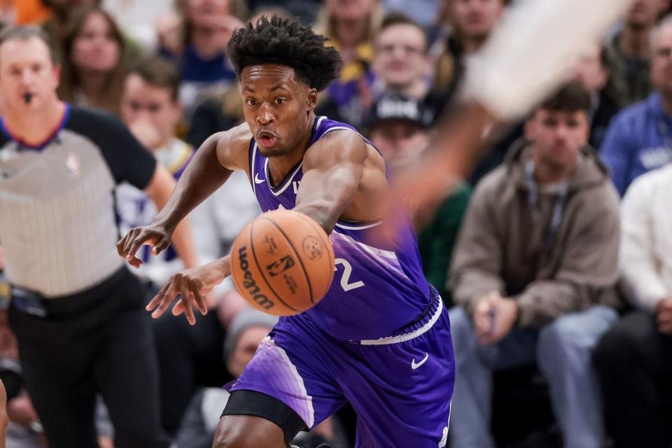 Utah Jazz guard Collin Sexton (2) breaks away during the game against the LA Clippers at the Delta Center in Salt Lake City on Friday, Dec. 8, 2023. | Spenser Heaps, Deseret News