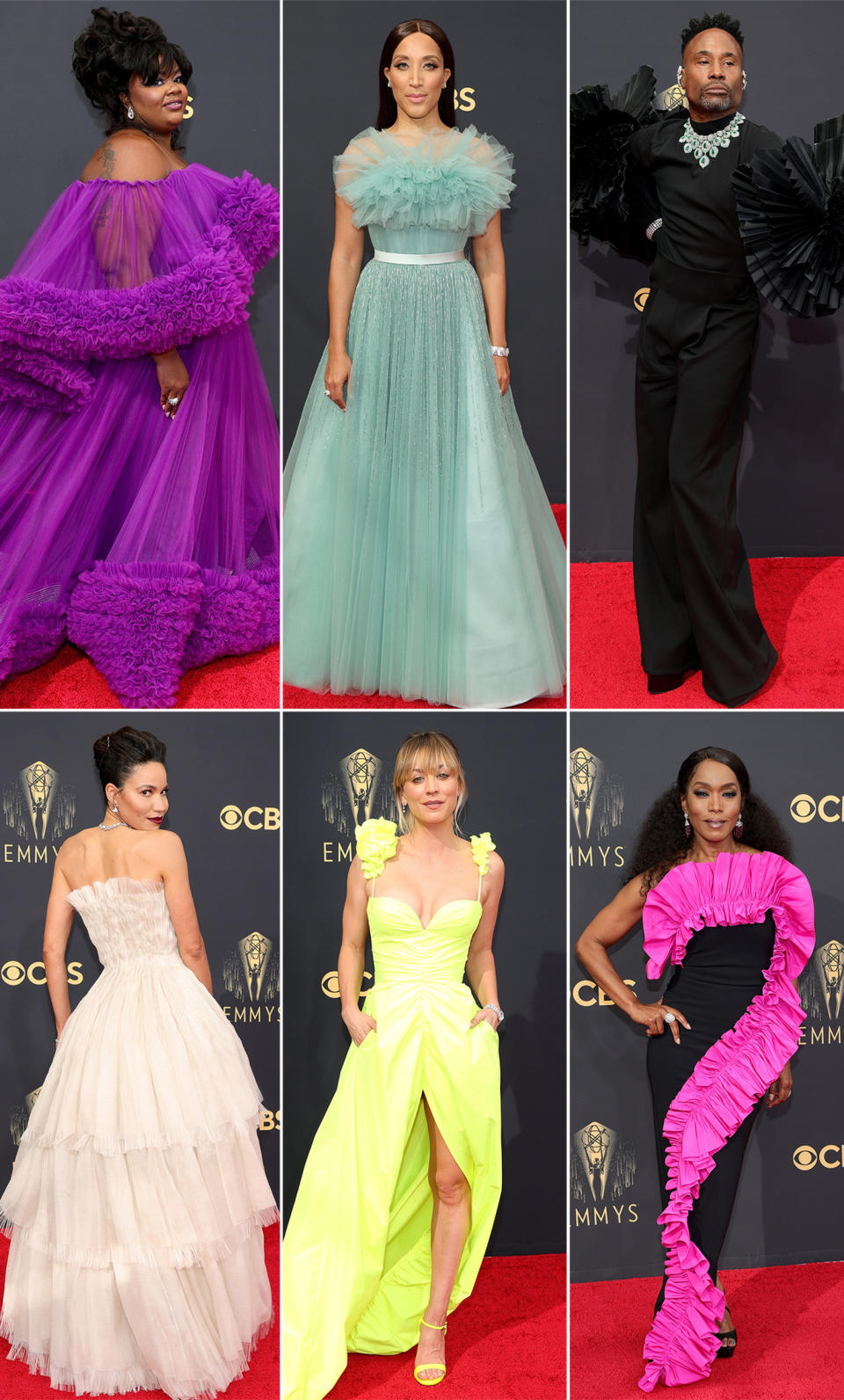 From top left: Nicole Byer, Robin Thede, Billy Porter, Jurnee Smollett, Kaley Cuoco, Angela Bassett (Getty Images)