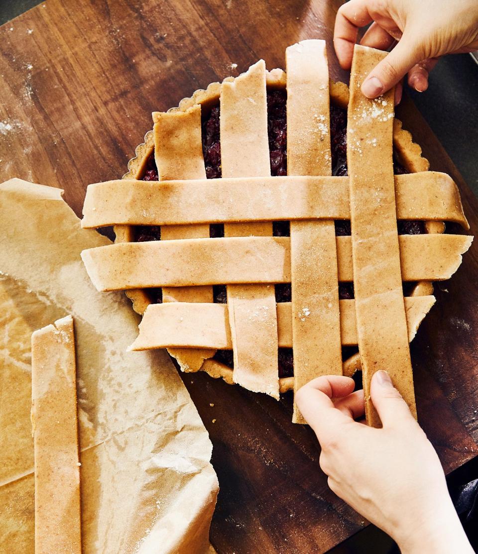 Don’t get too hung up on the perfect lattice. You’re covering it with powdered sugar later.