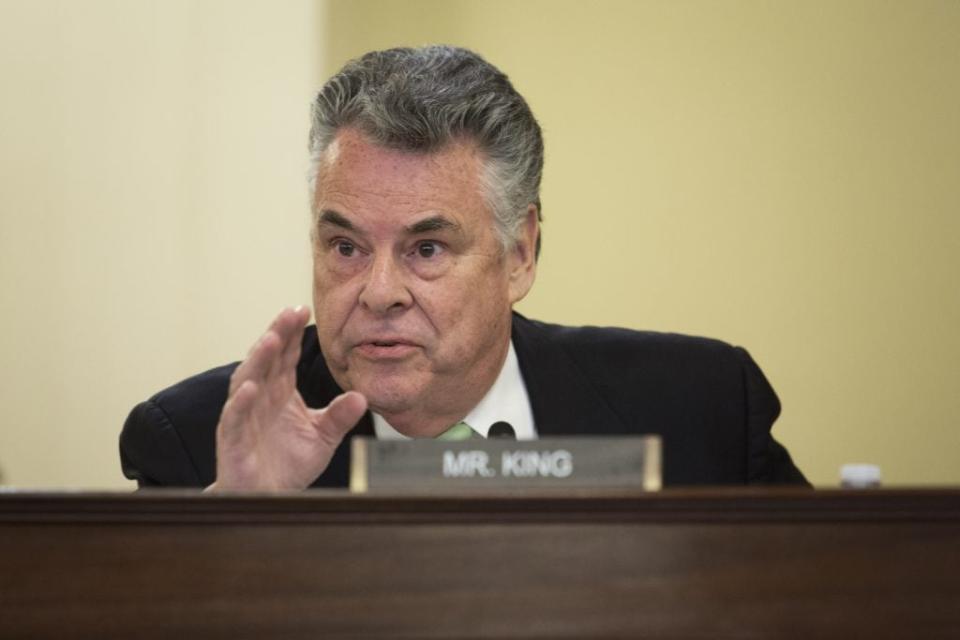 Rep. Peter King (R-NY) questions the witnesses during a House Homeland Security Committee hearing entitled ‘The Boston Marathon Bombings, One Year On: A Look Back to Look Forward,’ on Capitol Hill, April 9, 2014 in Washington, DC. (Drew Angerer/Getty Images)