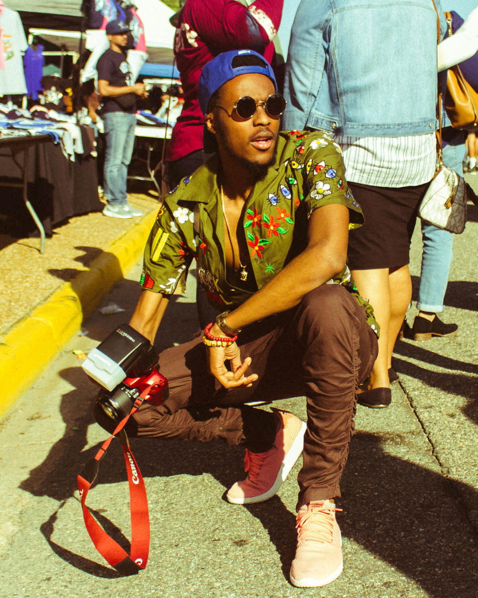 A young man strikes a cool pose during Hampton University’s 2017 homecoming tailgate party. (Photo: J. Collier/Curry St. Shots)