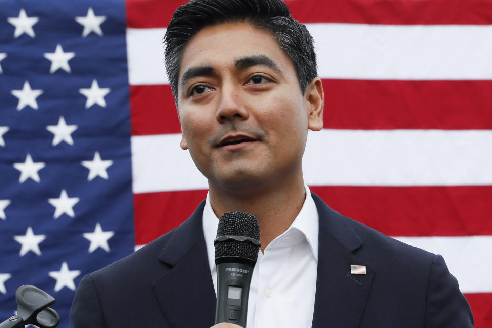 FILE - Aftab Pureval speaks during a campaign event in Cincinnati when he was running for U.S. Congress in In this Nov. 4, 2018 file photo. Pureval is in the 2021 Cincinnati mayoral race. (AP Photo/John Minchillo, File)