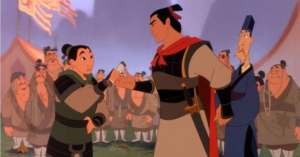 Mulan and Li Shang in Disney's 1998 animated film | Buena Vista Pictures/Everett Collection.