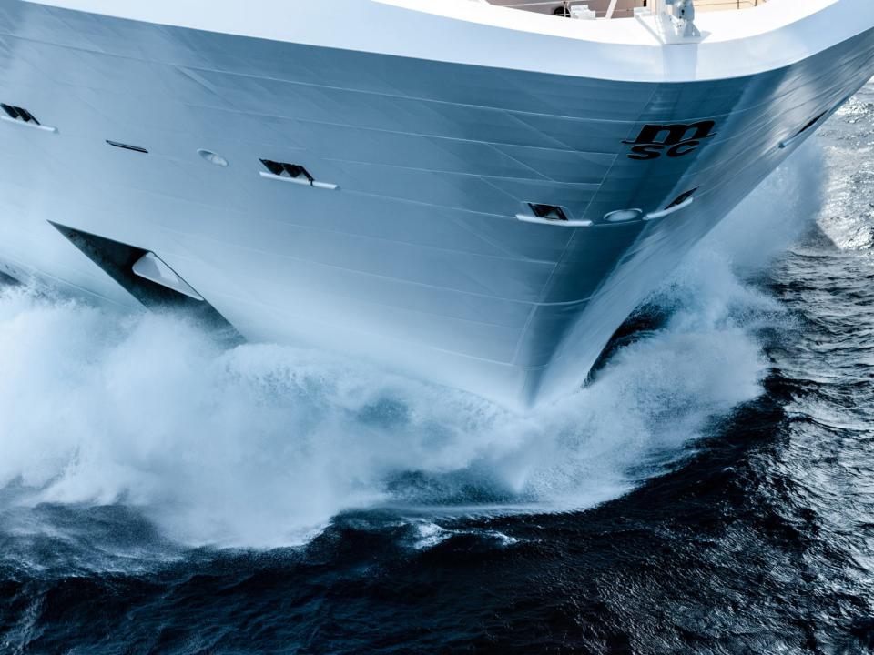 A MSC cruise ship sailing at sea