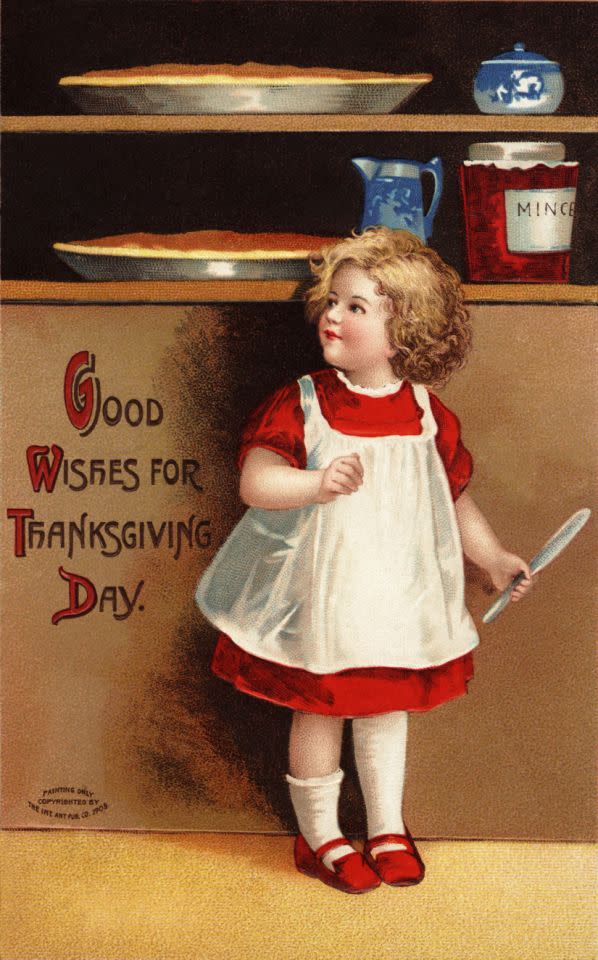 ca. 1910 — Good Wishes for Thanksgiving Day Postcard — Image by © Cynthia Hart Designer/Corbis