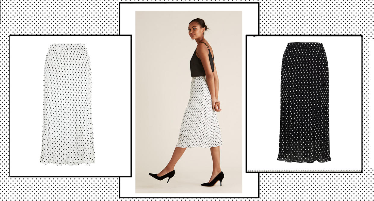 M&S have restocked its popular polka dot midi skirt, and we predict it will sell out again sharpish.  (M&S)