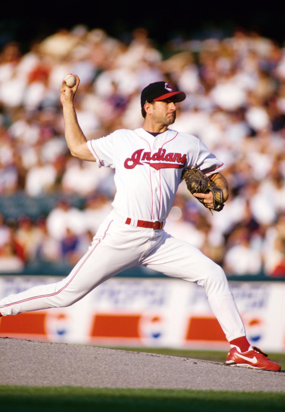 Cleveland pitcher Charles Nagy in action on the mound at Jacobs Field in an undated photo.