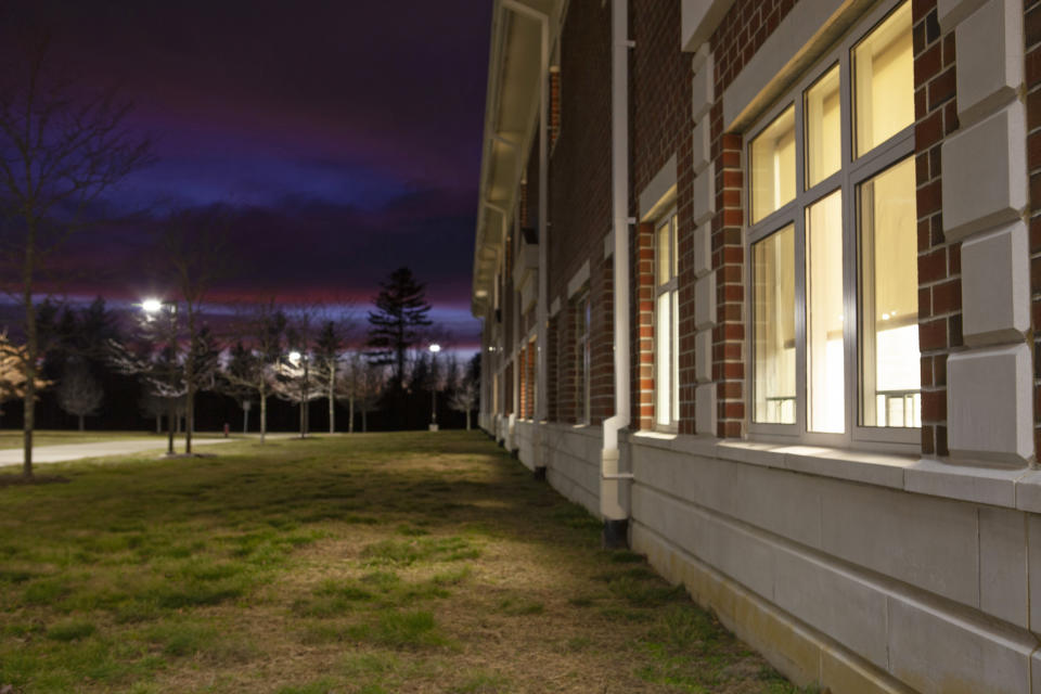 All the lights at Minnechaug Regional High School in Wilbraham, Mass., have been on since Aug. 24, 2021. (Matt Nighswander / NBC News)