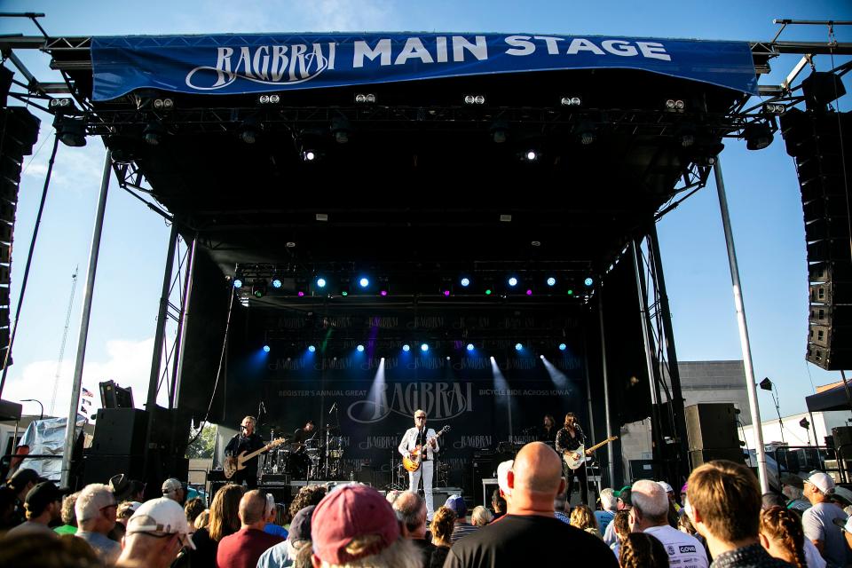 An enthusiastic crowd surrounds the stage in downtown Mason City as former Eagles lead guitarist Don Felder performs during Day 4 of RAGBRAI on Wednesday.