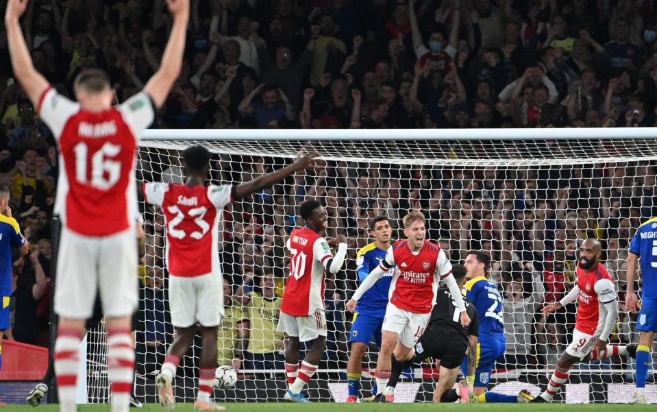 Emile Smith Rowe celebrates scoring Arsenal's second of the night - AFP