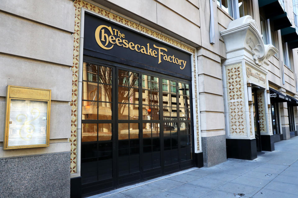 BOSTON, MASSACHUSETTS - MARCH 26: A view of the Cheesecake Factory on March 26, 2020 in Boston, Massachusetts. The restaurant chain has announced that it will not be able to pay its rent starting April 1 due to how the coronavirus (COVID-19) pandemic has affected its business. (Photo by Maddie Meyer/Getty Images)