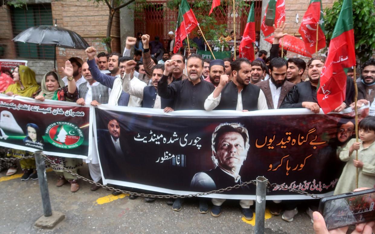 Supporters of Mr Khan's Tehreek-e-Insaf party have taken to the street demanding his release