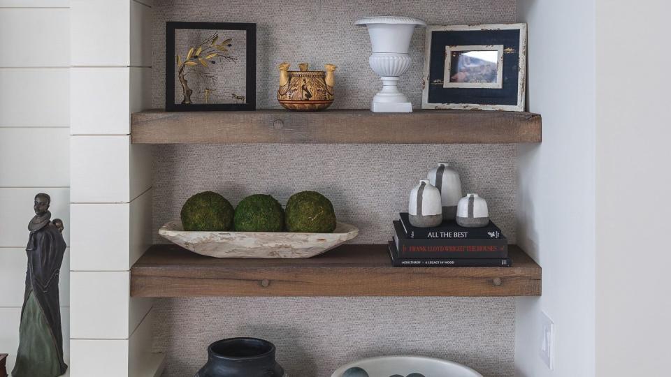 a shelf with objects on it