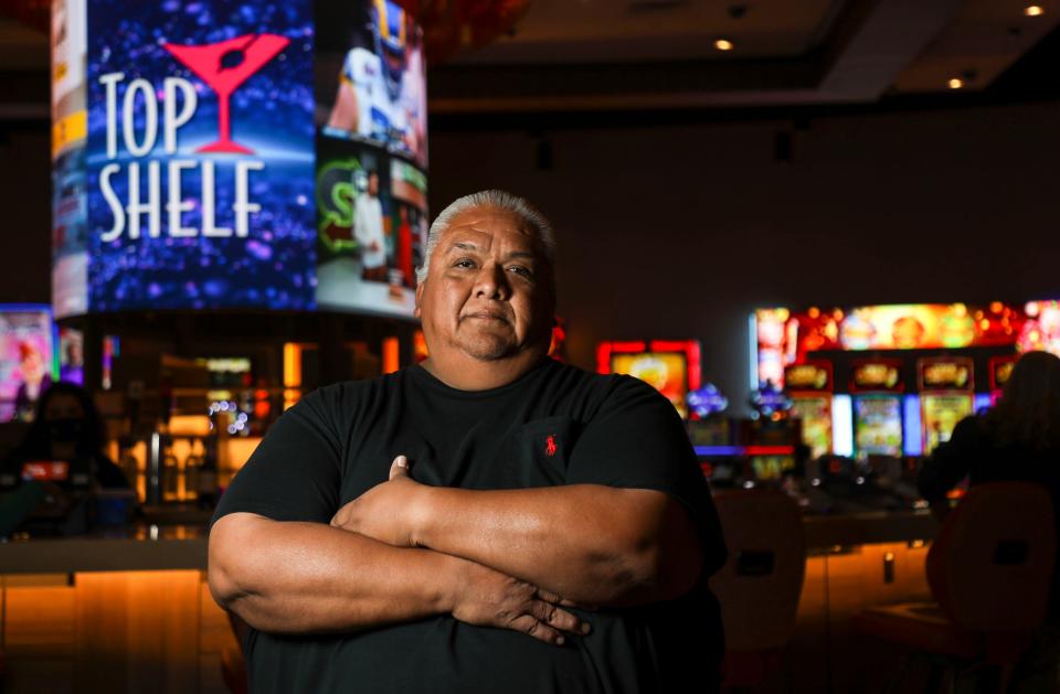 Darrell Mike, chairman of the Twenty-Nine Palms Band of Mission Indians, poses for a photo in Spotlight 29 Casino in Coachella, Calif. in February 2022.