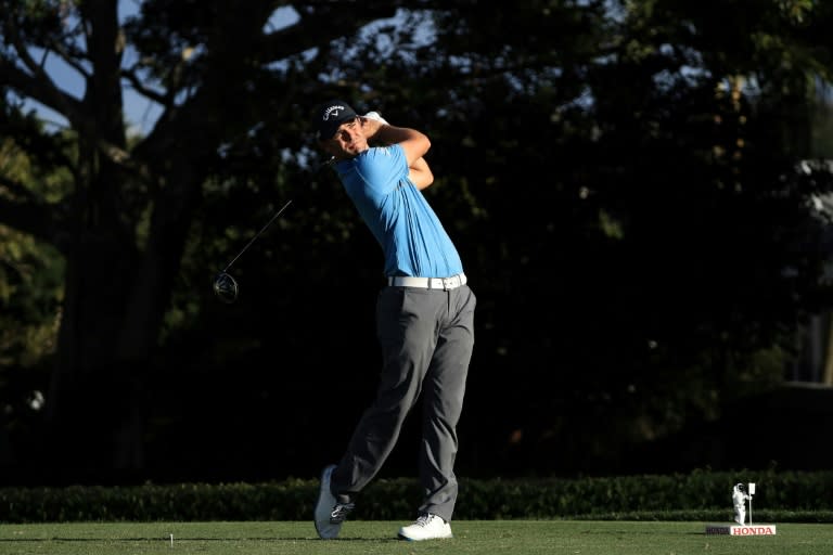 Wesley Bryan of the United States plays his shot from the 14th tee during the second round of The Honda Classic at PGA National Resort and Spa on February 24, 2017 in Palm Beach Gardens, Florida