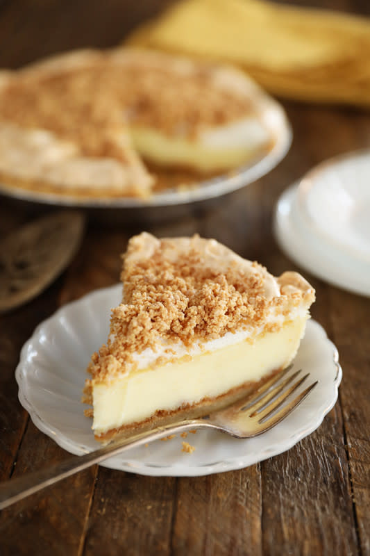 <p>Southern Bite</p><p>This pie from your childhood has a sweet custard layer, two layers of peanut butter and a fluffy meringue topping.</p><p><strong>Get the recipe: <a href="https://southernbite.com/old-fashioned-peanut-butter-meringue-pie/" rel="nofollow noopener" target="_blank" data-ylk="slk:Old Fashion Peanut Butter Meringue Pie;elm:context_link;itc:0;sec:content-canvas" class="link rapid-noclick-resp">Old Fashion Peanut Butter Meringue Pie</a></strong></p>