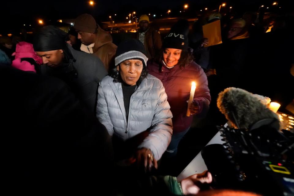 Tyre Nichols’ mother RowVaughn Wells attends a vigil in Memphis on Thursday (Associated Press)