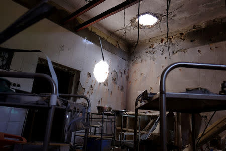 Hospital beds lay in the Medecins Sans Frontieres hospital in Kunduz. REUTERS/ Josh Smith