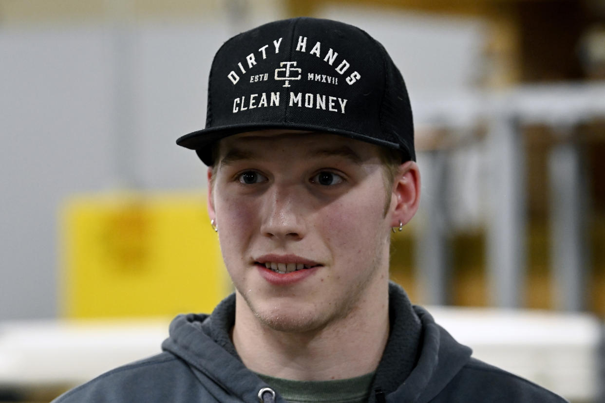 Boone Williams, 20, talks about his career path and the apprentice training program at the Plumbers and Pipefitters Local Union 572 facility in Nashville, Tenn., on Thursday, Feb. 2, 2023. Williams says eventually he expects to earn far more than friends who took quick jobs after high school. He even thinks he’s better off than some who went to college — he knows too many who dropped out or took on debt for degrees they never used. “In the long run, I’m going to be way more set than any of them,” he says. (AP Photo/Mark Zaleski)