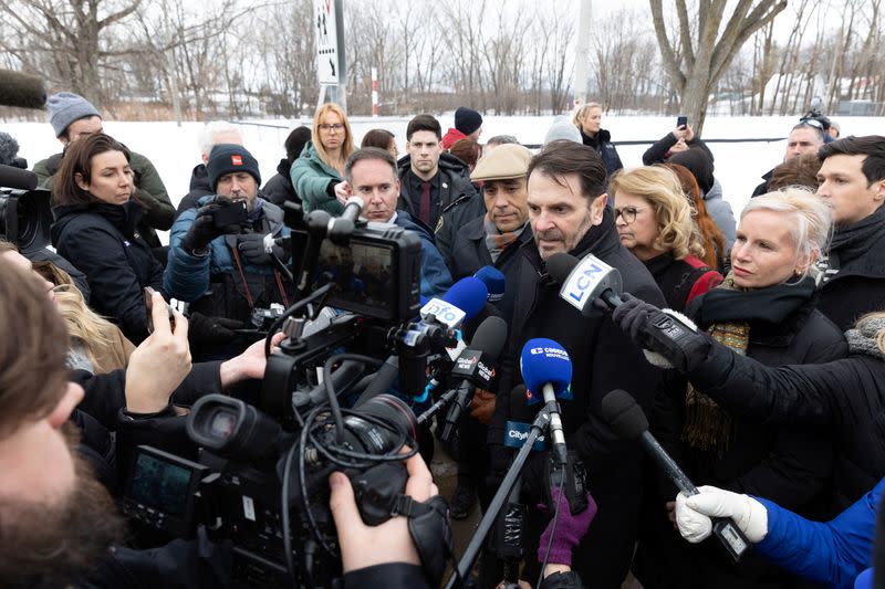 Quebec Minister for Public Security François Bonnardel speaks to members of the media on Dufferin Terrace