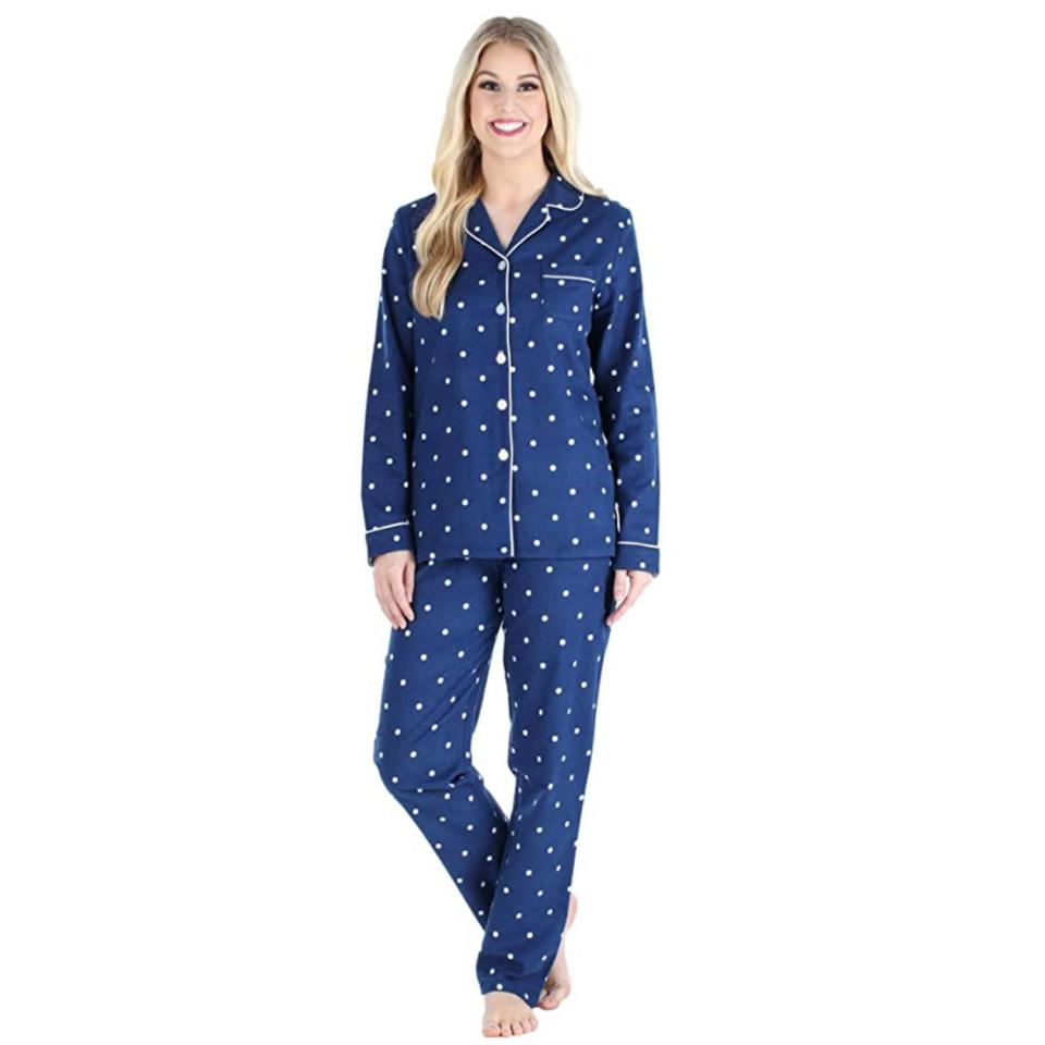 Blue Polka Dot Button-Down Flannel Pajamas