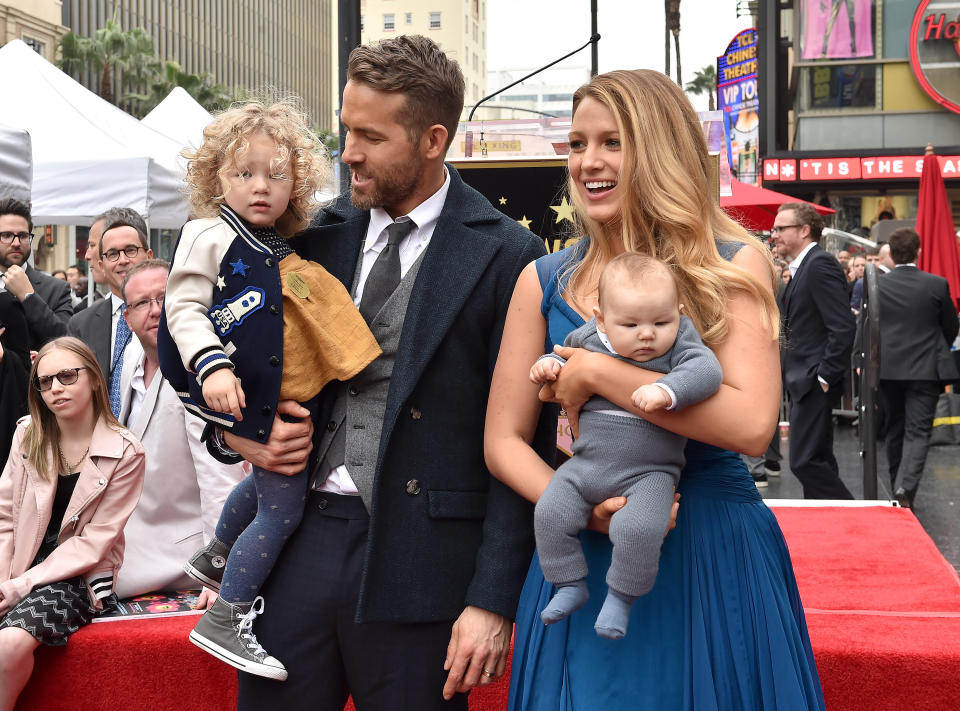 Ryan Reynolds and Blake Lively with daughters James Reynolds and Ines Reynolds attend the ceremony honoring Ryan Reynolds with a Star on the Hollywood Walk of Fame on December 15, 2016 in Hollywood, California. (Photo by Axelle/Bauer-Griffin/FilmMagic)