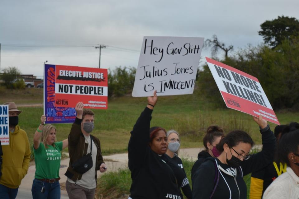 Supporters urge Oklahoma governor Kevin Stitt to grant death row inmate Julius Jones clemency. (Josh Marcus / The Independent)