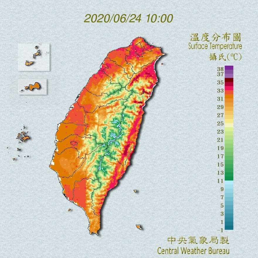 全台都炎熱。（圖／中央氣象局）