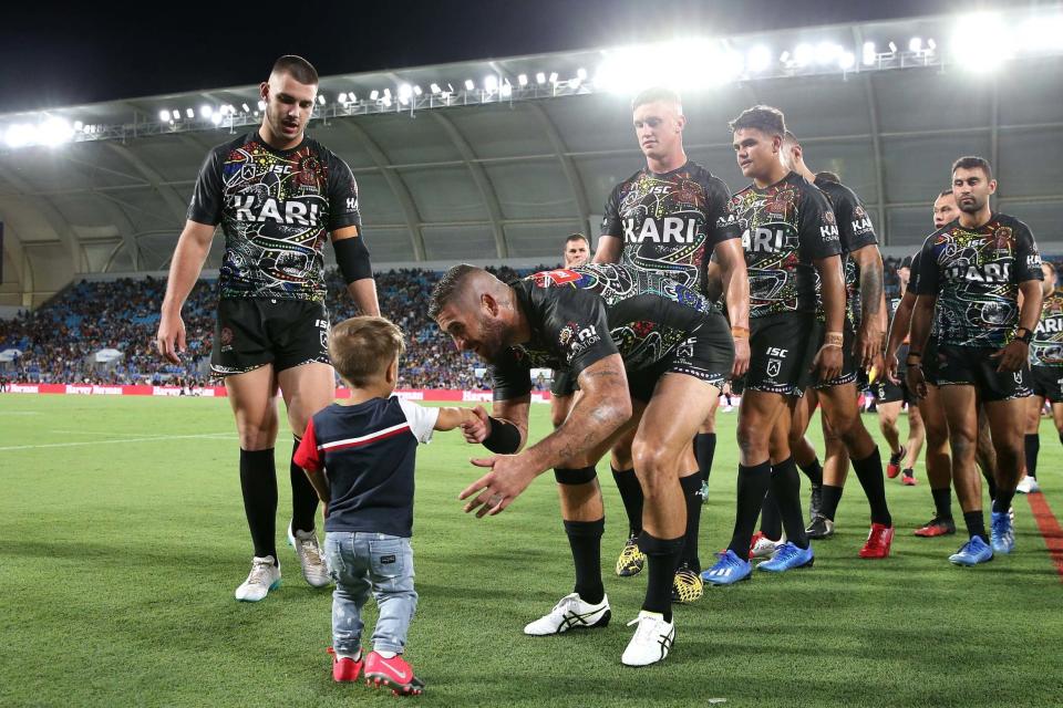 Quaden Bayles runs onto the field before the match (Getty Images)