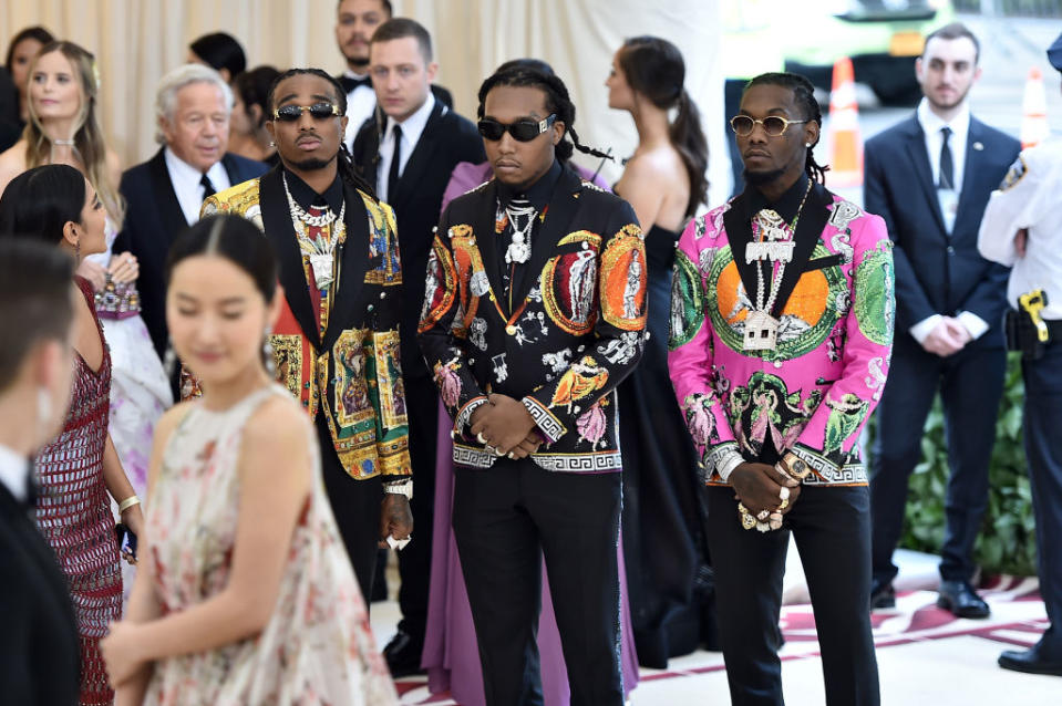 Quavo, Takeoff and Offset of Migos attend the Heavenly Bodies: Fashion & The Catholic Imagination Costume Institute Gala at The Metropolitan Museum of Art on May 7, 2018 in New York City.