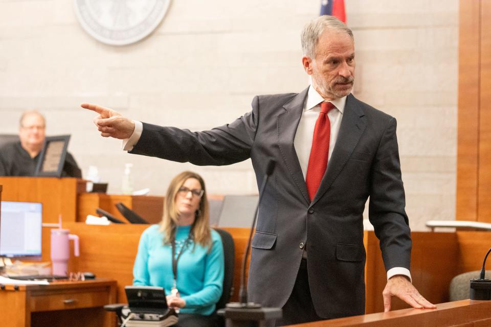 Defense attorney Samuel Shamansky speaks to the jury on Wednesday, Jan. 17, 2024, during opening statements in the aggravated murder trial of 19-year-old Marizah Thomas in  Franklin County Common Pleas Court. Thomas, then 16, is accused of fatally shooting 17-year-old Jayce O'Neal on July 12, 2021, outside of Thomas' Columbus home.