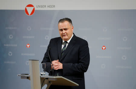 Austria's Defence Minister Hans Peter Doskozil addresses a news conference in Vienna, Austria, February 16, 2017. REUTERS/Heinz-Peter Bader