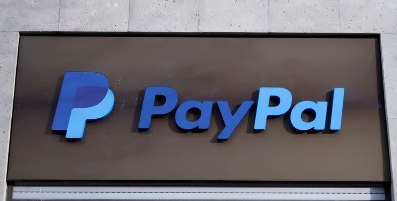 The PayPal logo is seen at an office building in Berlin