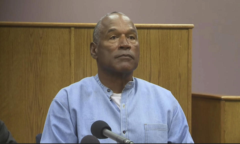 O.J. Simpson appears via video for his parole hearing at the Lovelock Correctional Center in Nevada. (AP)
