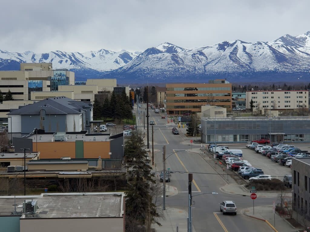 Downtown Anchorage is seen on May 1, 2024. (Photo by Yereth Rosen/Alaska Beacon)