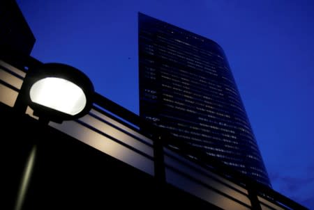 Dentsu's head office building is pictured in Tokyo