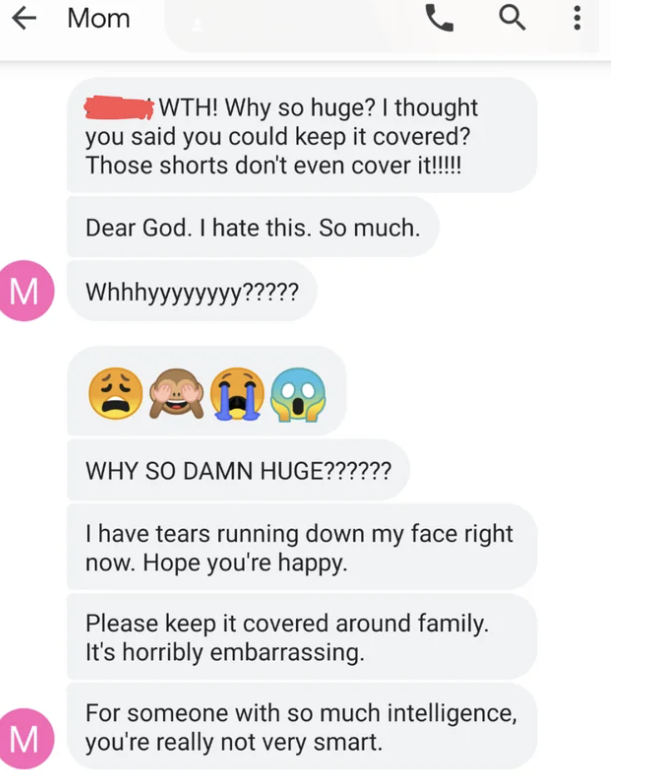 mom sending multiple messages about hating their son's tattoos