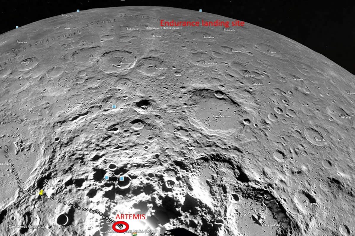 A 3D model with 1m grid-spacing of the von Karman crater  created using 370 individual shots using the AI technique MADNET2 developed at UCL  (UCL 2022)