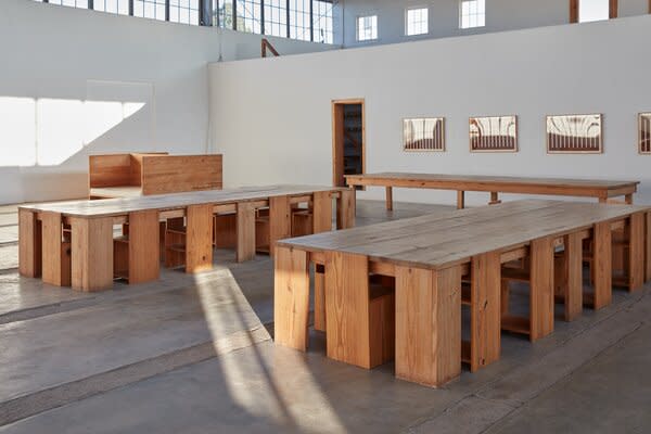 Kim Kardashian falsely claimed the table and chairs in her office were by Donald Judd. They were based on these original sets, which include the 84 Chair the La Mansana Table 22.