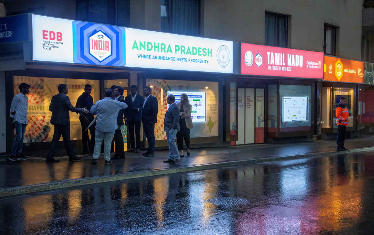 Temporary offices of several regions of India are seen on Promenade street during the World Economic Forum (WEF) in Davos Switzerland, May 22, 2022. Picture taken May 22, 2022.   REUTERS/Arnd Wiegmann
