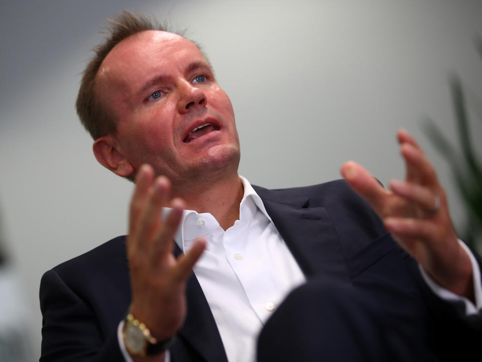 Markus Braun, CEO of Wirecard AG, an independent provider of outsourcing and white label solutions for electronic payment transactions, gestures during a Reuters interview at the company's headquarters in Aschheim near Munich, Germany September 6, 2018. REUTERS/Michael Dalder