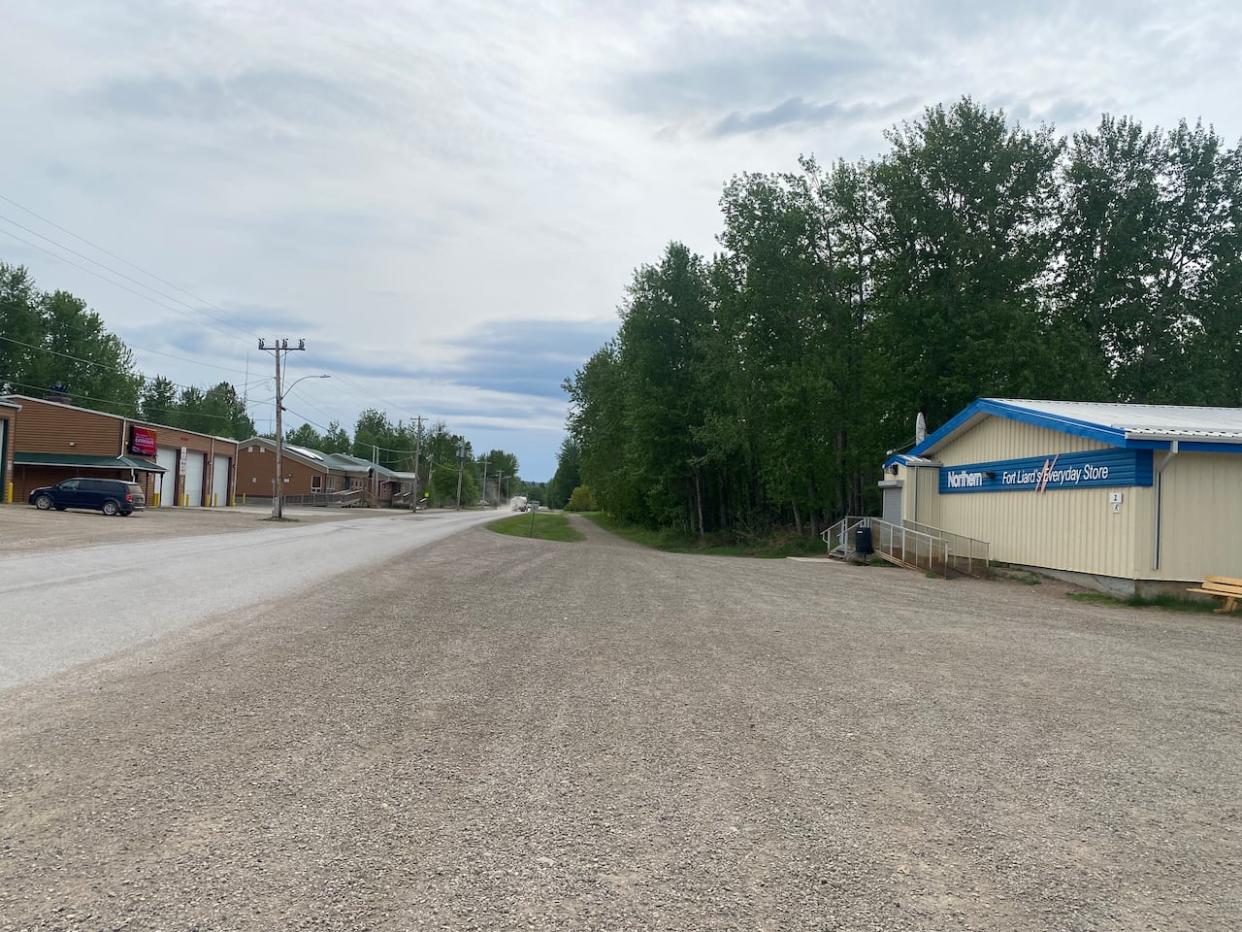 Fort Liard in May 2023. The highway connecting the community to B.C. closed Saturday morning as a result of a wildfire in B.C.  (Luke Carroll/CBC - image credit)