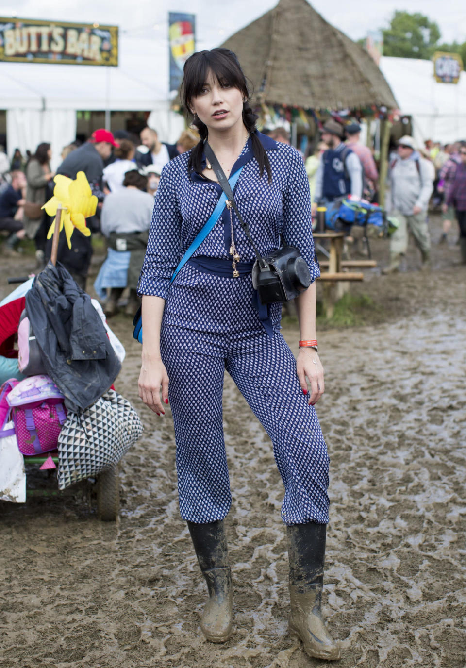 Daisy Lowe gave us all jumpsuit envy in this navy polka dot number. 