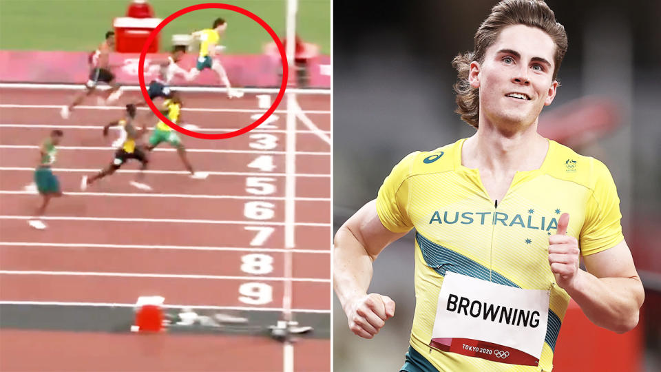 Rohan Browning, pictured here winning his 100m heat at the Tokyo Olympics.